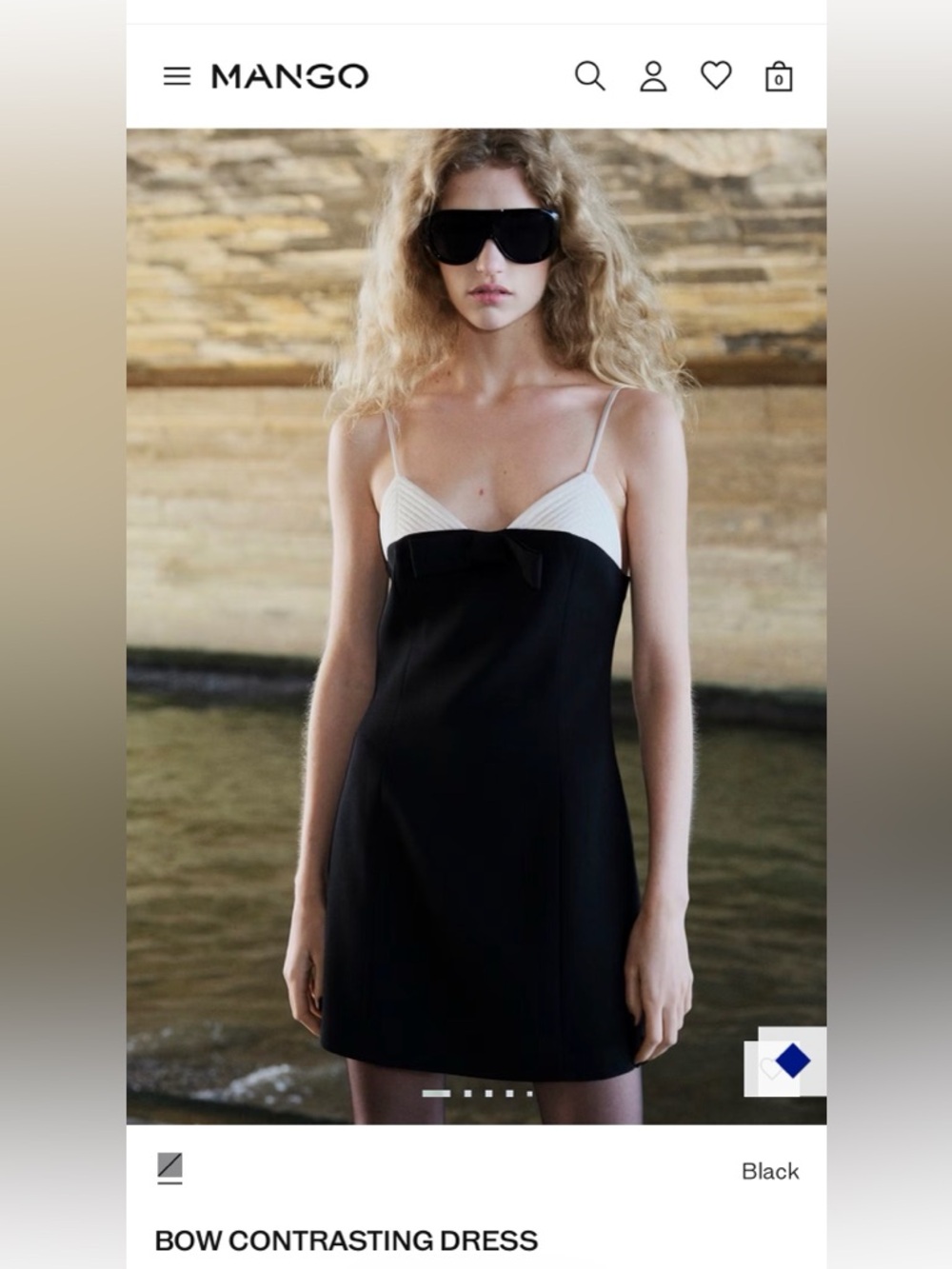 Mango Black Mini Dress with Cream Bodice and Bow